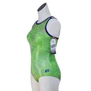 GK Elite VTG Lime Green Metallic Holographic Logo Cami Leotard AL Adult Large